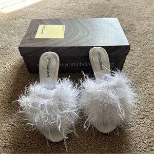 Jeffrey Campbell White Feathered Slides
